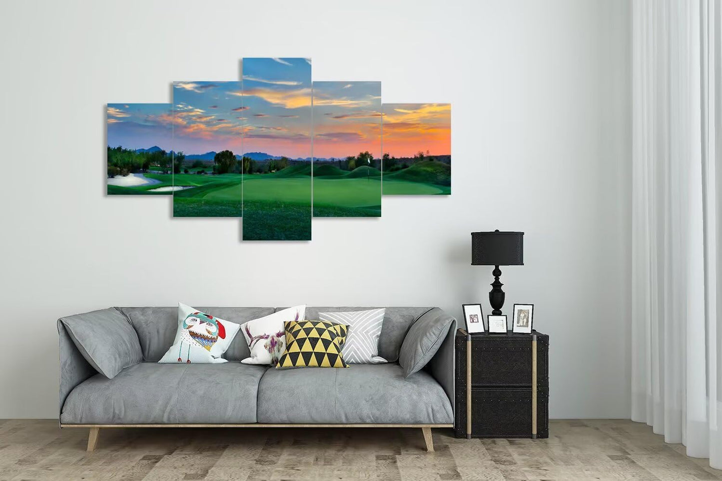 Arizona Scottsdale Golf Course Wall Art for Living Room Bedroom Bathroom - Sunset Arizona Scottsdale Landscape Pictures Posters Framed Artwork Canvas Prints Ready to Hang(50''W x 24''H)