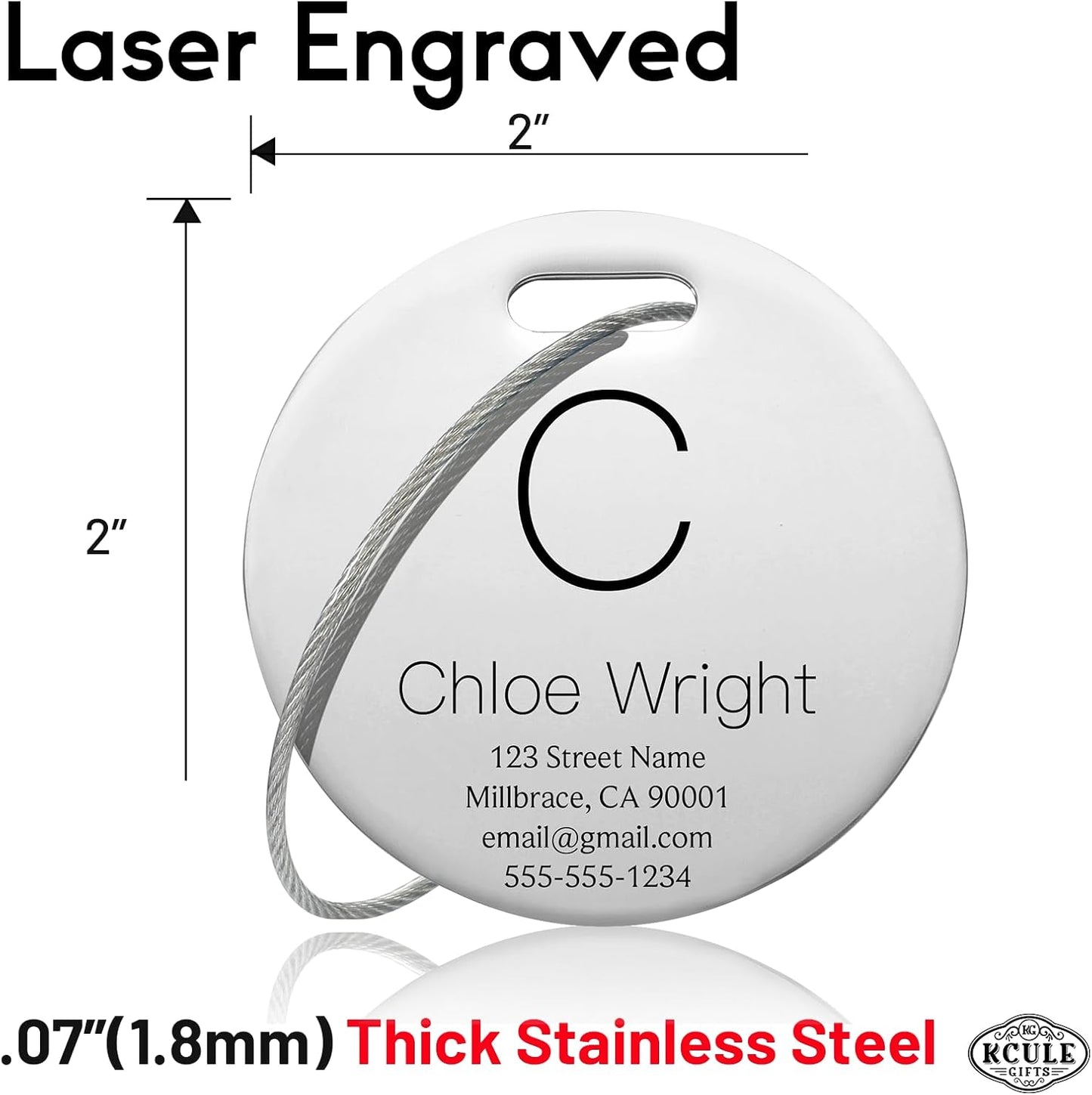 Customized Stainless Steel Luggage Tags: Personalize Your Suitcases, Backpacks, and Bags with Your Text (Silver)