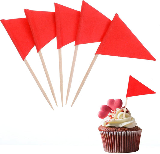 100 Pcs Red Flags Cupcake Topper Sticks, Golf Mini Flag Toothpicks Masters Party Decorations Blank Cupcake Toppers Toothpicks for Appetizers