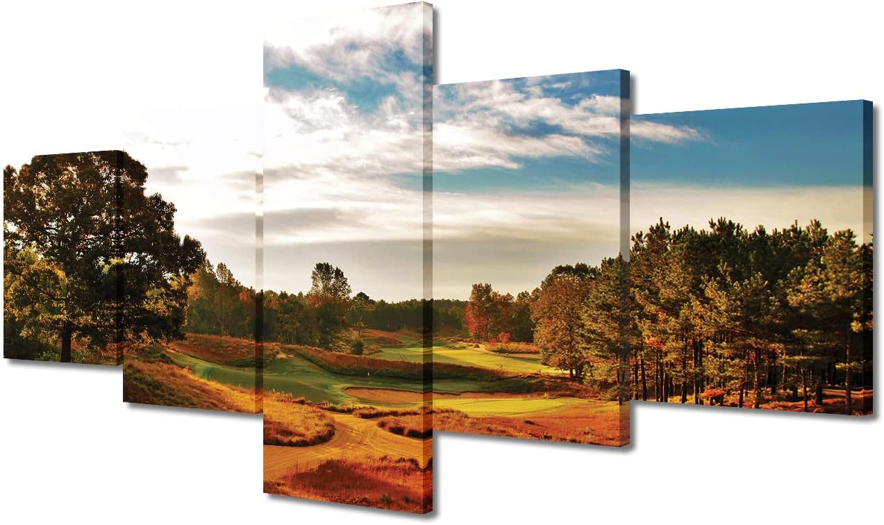 Tobacco Road Golf Course Wall Art Pictures North Carolina Golf Course Wall Decor Pictures Canvas Wall Art 5 Piece Modern Home Decor Artwork Posters and Prints Framed Ready to Hang - 50"W x 24"H
