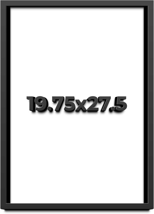 19.75x27.5 Shadow Box Black Solid Wood Display Frame with White Acid-Free Backing UV Acrylic & Hanging Hardware - with 3/4" Usable Depth
