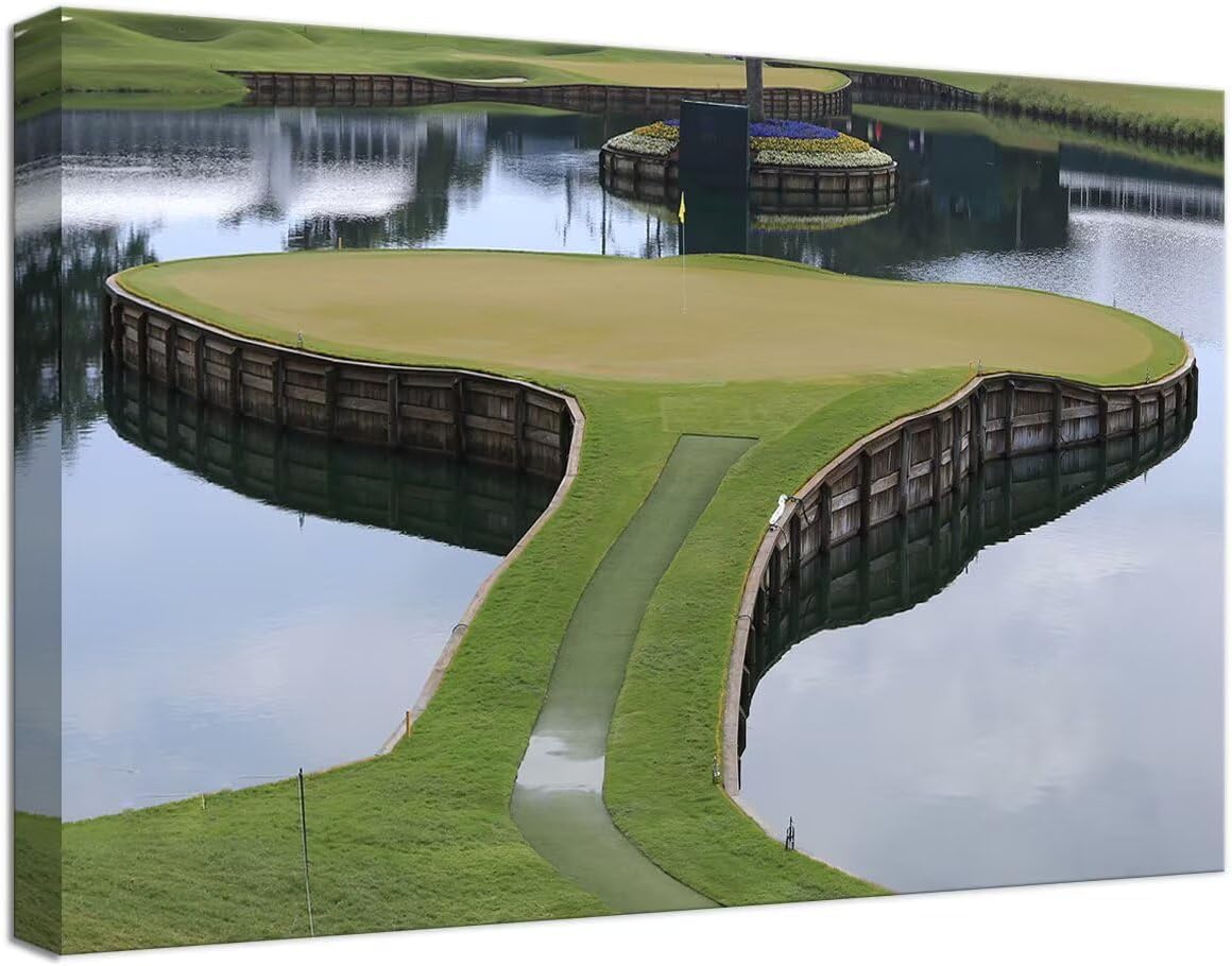 TPC Sawgrass Golf Course Wall Art for Living Room Bedroom Bathroom Home Decorations Golf Posters Canvas Prints Golf Pictures Framed Artwork Ready to Hang(18''H x 24''W)