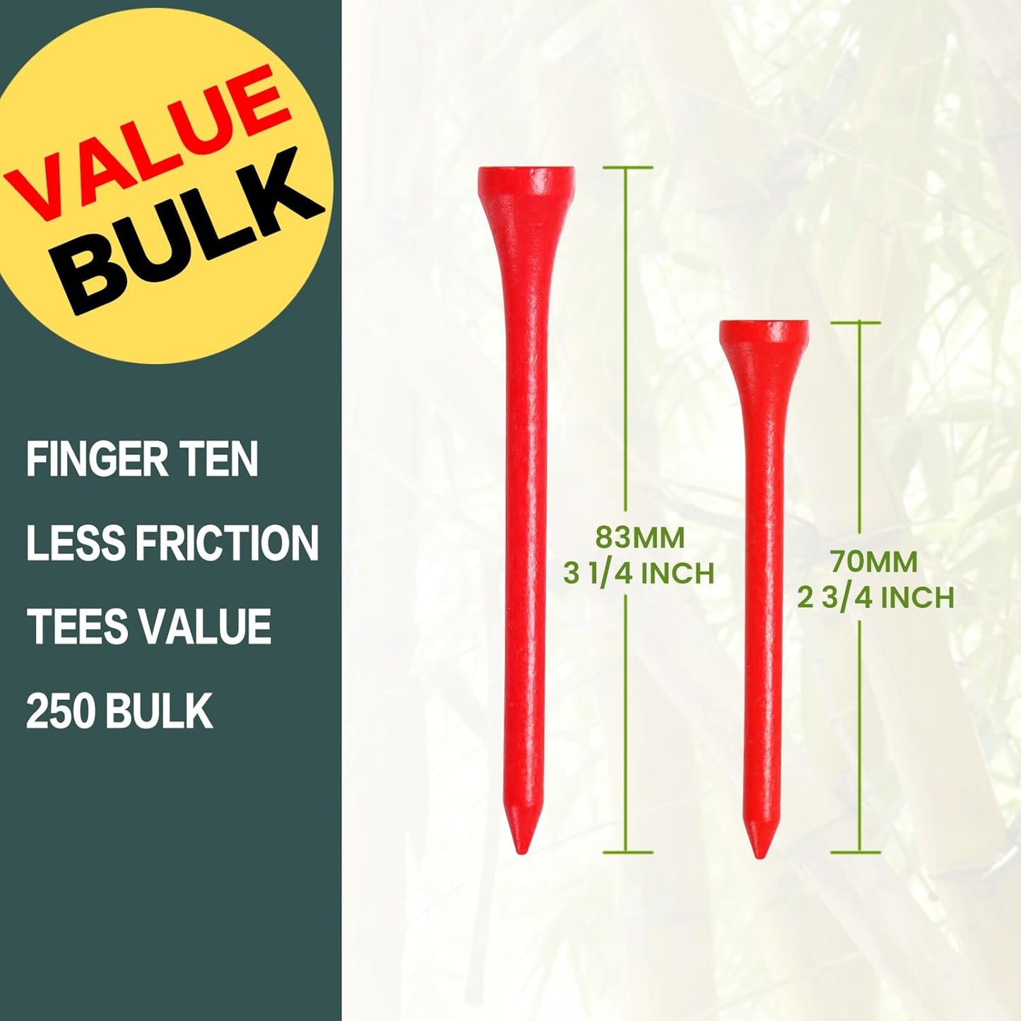 FINGER TEN Bamboo Golf Tees Wood 1 1/2 2 3/4 3 1/4 Inch Wooden Short Long Tee Color Bulk 250/500/1000/2000 Count for Men Women Kids in Red Pink USA Flag