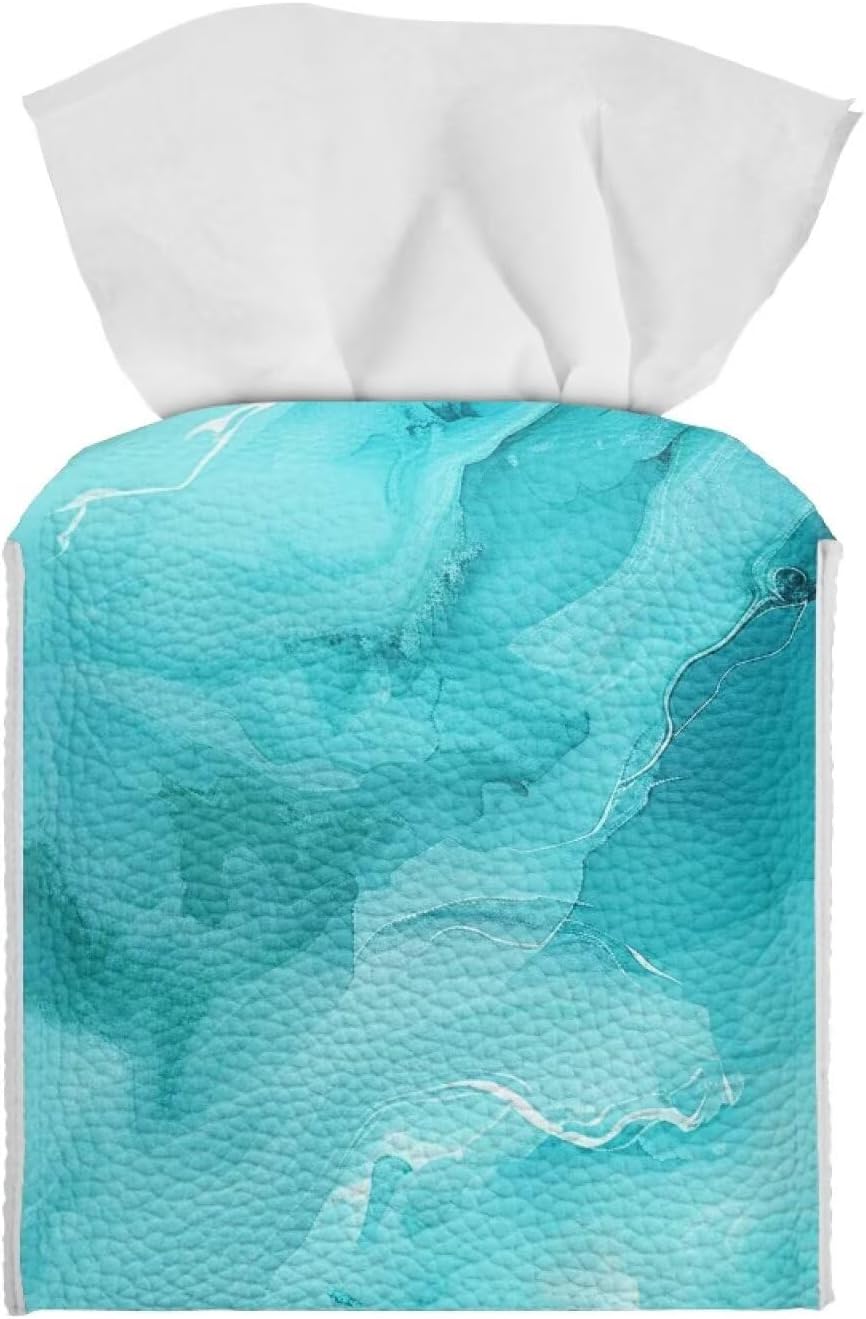 Modern Marble Print Tissue Box Cover 5x5x5 Stylish Decorative Tissue Box Case Organizer Holder with Storage Soft PU Leather Square Cube Tissue Boxes Holder for Home, Car, Hotel, Office