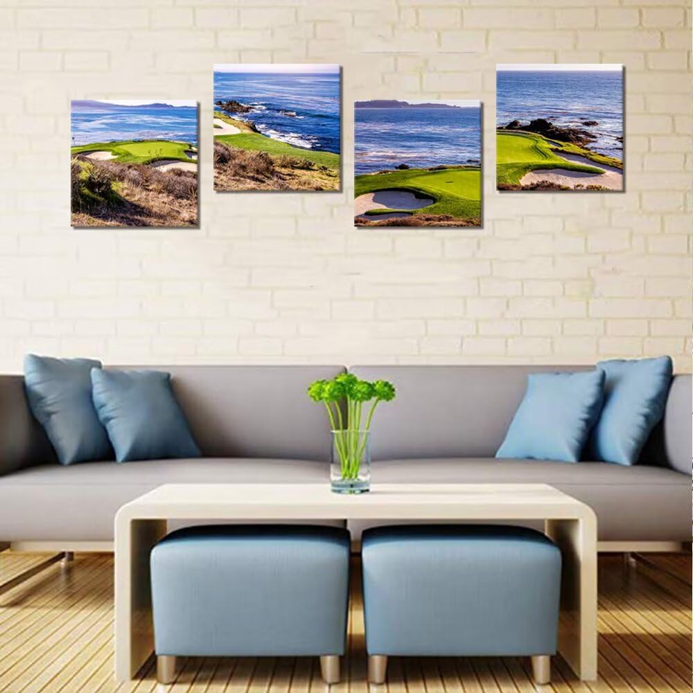 Pankila USA California Golf Course Wall Art Golf Pictures Canvas Prints Coastline Golf Course Wall Decor for Living Room Bedroom Home Decorations Painting Framed Artwork (16''W x 16''H x 4)