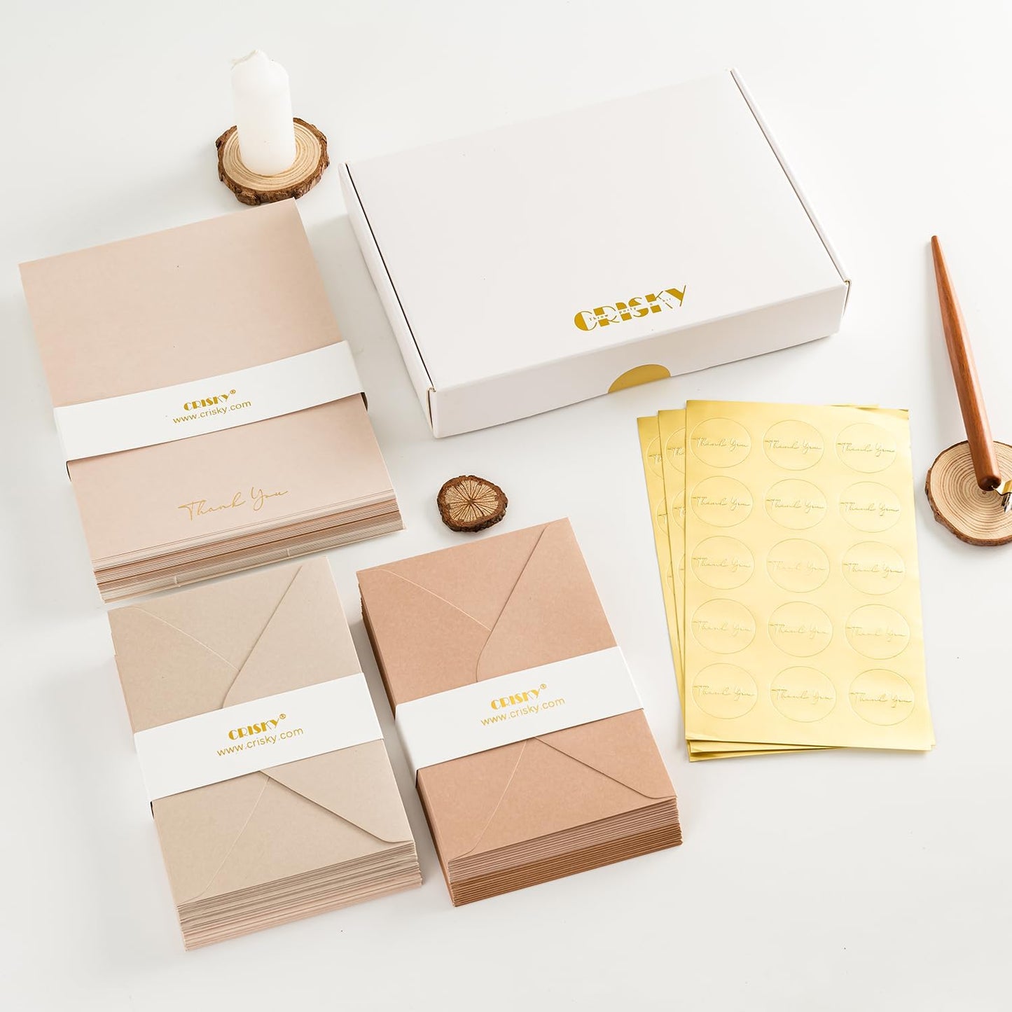 Crisky Neuttral Brown Thank You Cards with Envelopes & Stickers， 50 Pack Bridal Shower Graduation Thank You Cards Small Business, Wedding Baby Shower Birthday Funeral Notes Bulk
