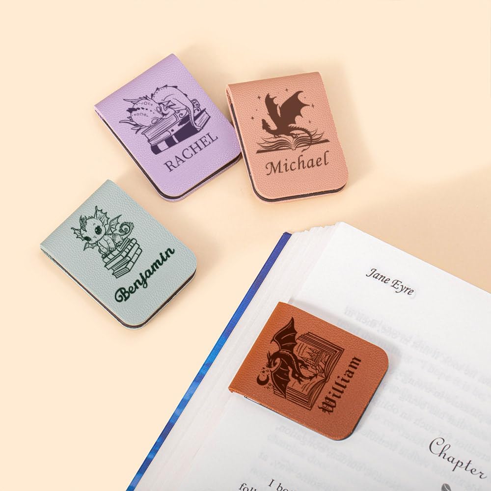 CALLIE Personalized Dragon & Floral Moon Castle Magnetic Bookmark Clip – Custom Name Reading Gifts for Book Lovers, Birthday Teacher's Day Christmas for Bookworm Gifts
