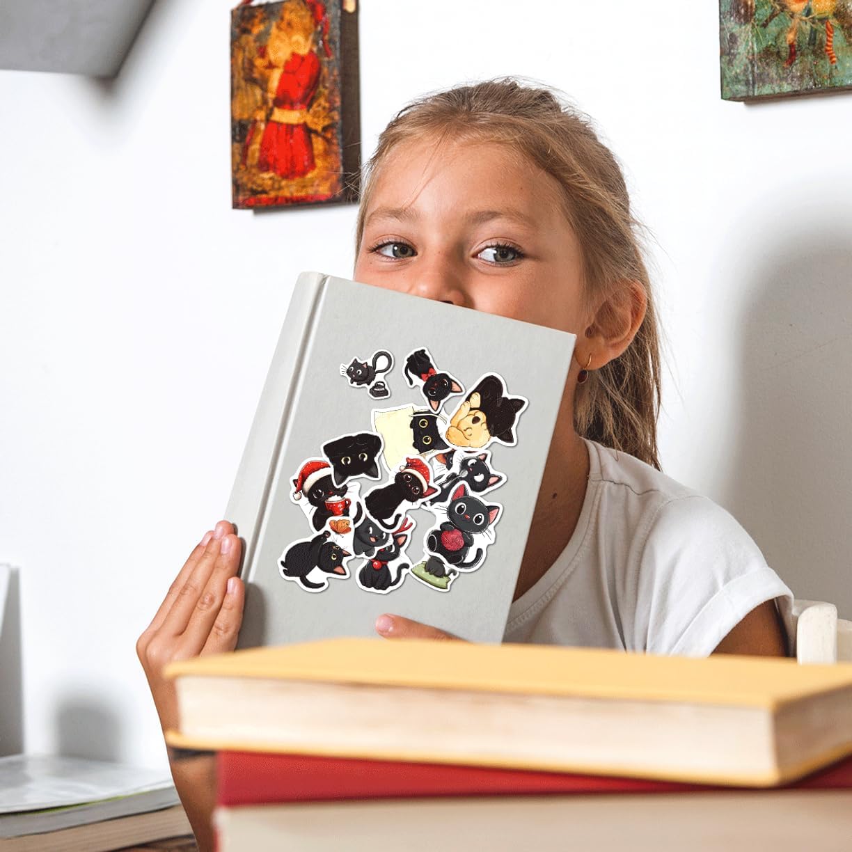 108Pcs Cute Black Cat Vinyl Sticker Pack Cartoon Aesthetic Stickers for Laptop Water Bottle Journal Scrapbook Waterproof Lover Decals Teens Kids Adults Gift