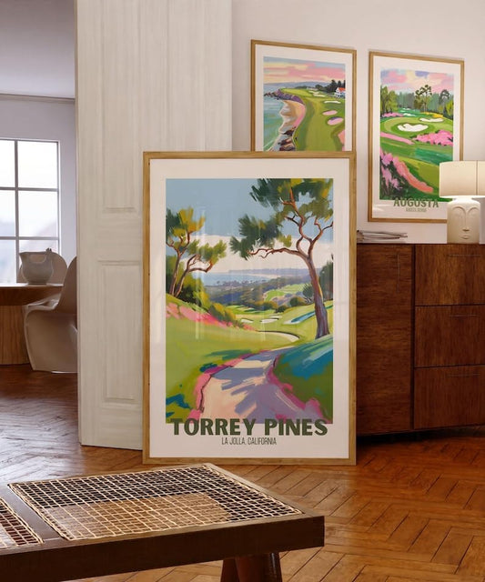 Nationcog Torrey Pines Golf Course Poster, Vintage California Travel Wall Art Print, Retro Coastal Landscape Painting, Retro Golf Artwork for Dog Lovers, Husband, or Golf Friends (Unframed) (11x14)