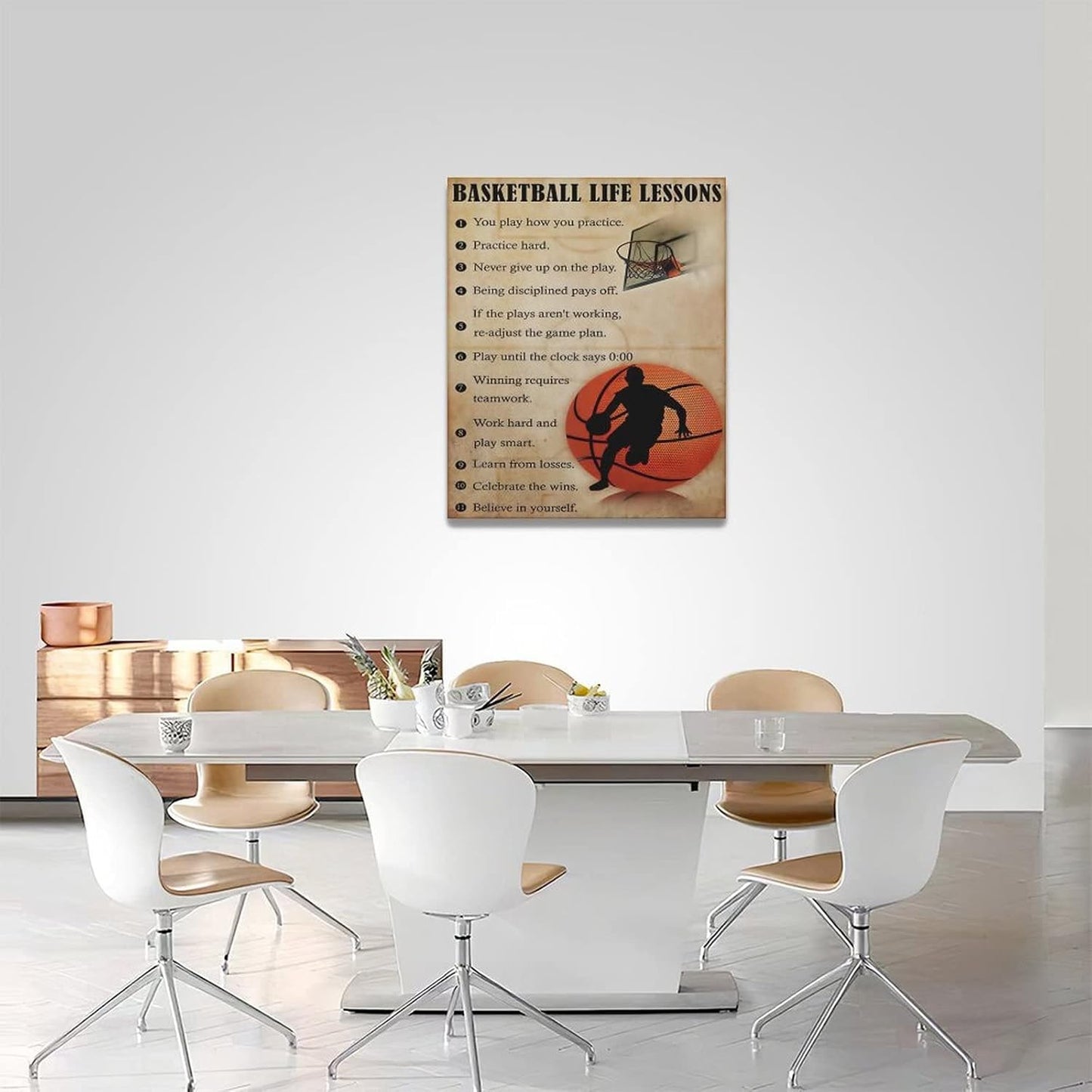 Basketball Life Lessons Wall Art Basketball Pictures Canvas Wall Decor Gifts for Basketball Player Boy Man Motivational Sports Painting Print Artwork Framed for Classroom Boy Room Gym 16"x20"