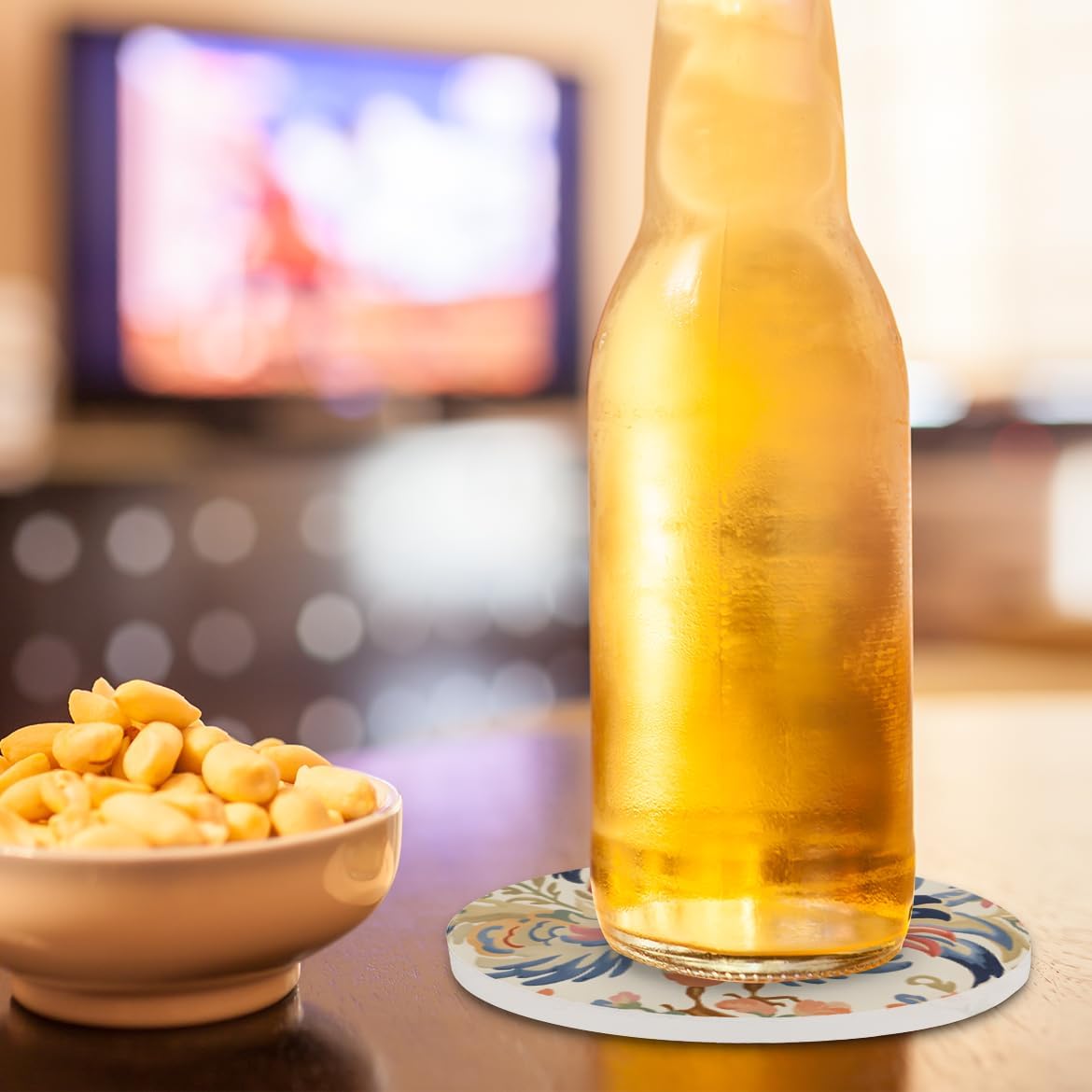 Ceramic Coasters for Drinks with Cork Back, Colorful Rooster Art 4 Inch Absorbent Coaster Set 2 Pack, Quick Dry Non-Slip Coaster Mats for Home, Office, Bar