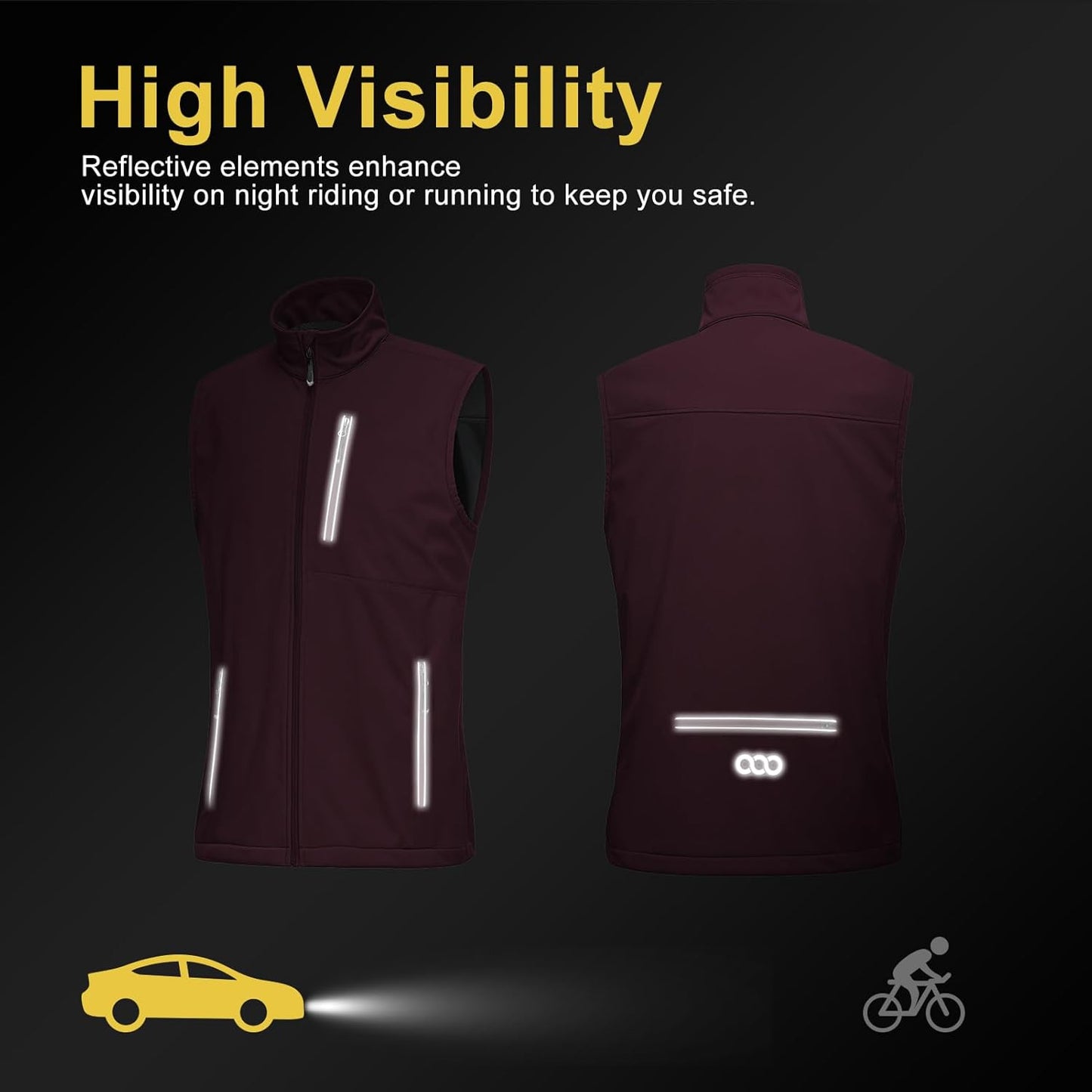 33,000ft Men's Windproof Lightweight Golf Vest Outerwear with Pockets, Softshell Sleeveless Jacket for Running Hiking Sports
