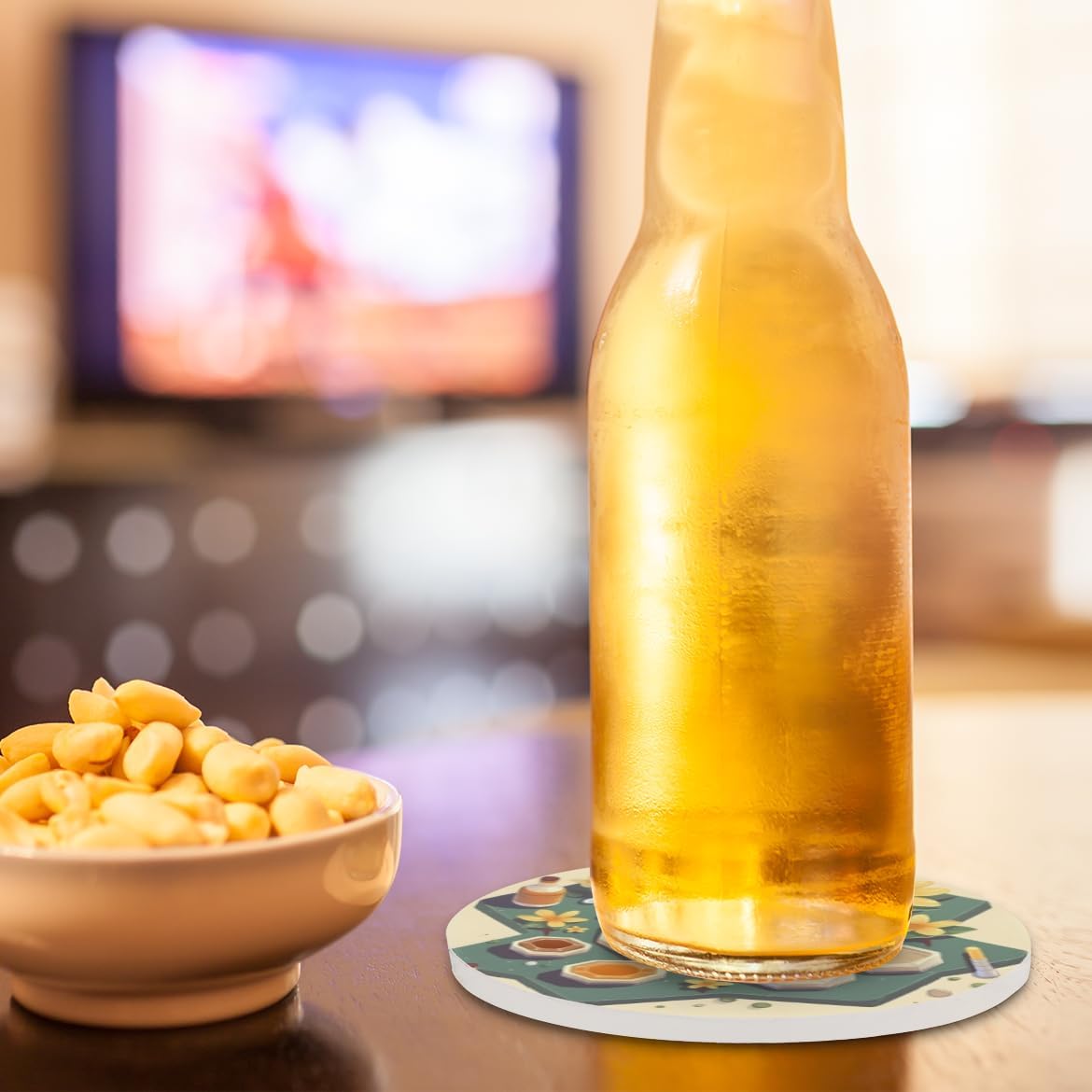 Ceramic Coasters for Drinks with Cork Back,Cute Bee Honeycomb 4 Inch Absorbent Coaster Set 4 Pack, Quick Dry Non-Slip Coaster Mats for Home, Office, Bar