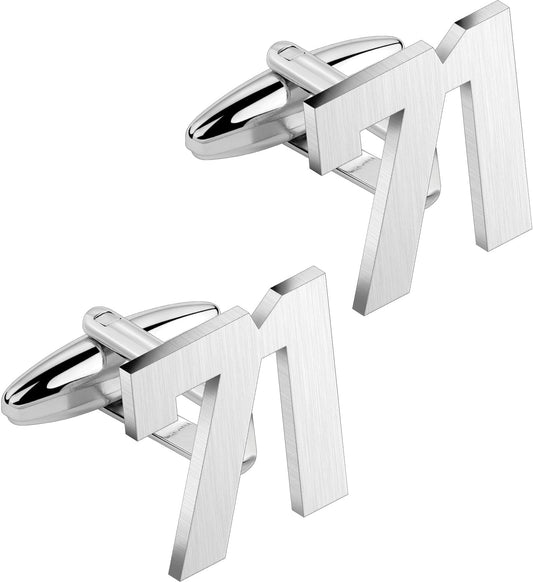 AMITER Mens Cufflinks with Number, Classic Silver Personalized Cuff Links for Men, Sport’s Day Casual or Formal Shirts