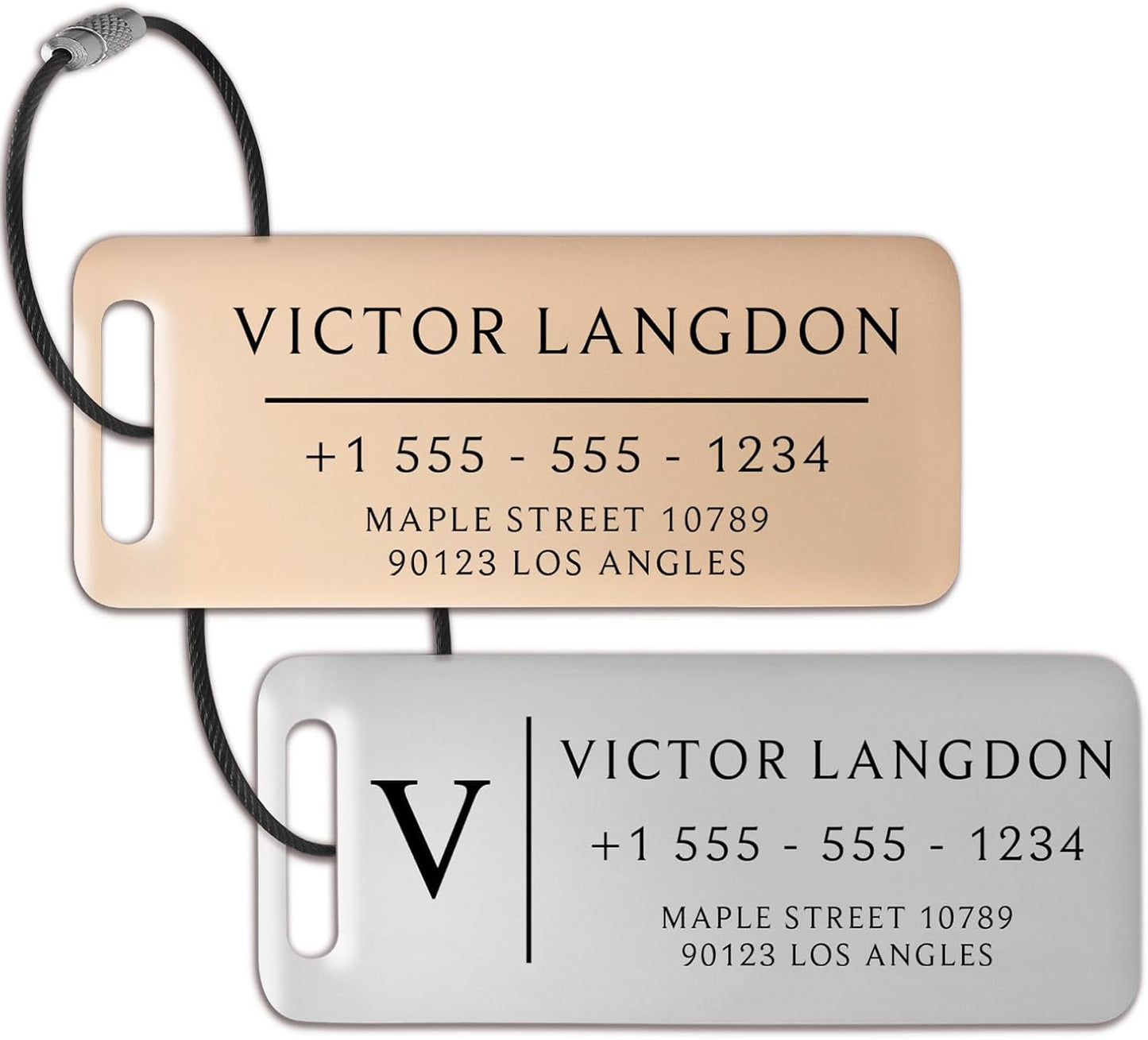 Personalized Luggage Tags for Suitcases - Stainless Steel Custom Luggage Tags for Backpacks & Bags, Sturdy, Waterproof & Heavy Duty (Rose Gold or Silver / 3" x 1.25")