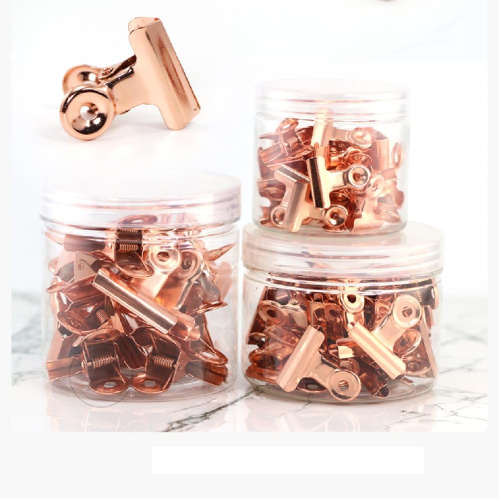 10 Pack Bulldog Clips with 10 Push-pins, Paper File Clips with Strong Spring, Large Metal Binder Clips, Seal Clamps for Coffee Tea Food Bags(Rose Gold,2.5inch)