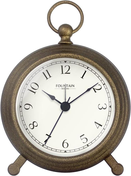 Jensen Pocket Watch Analog Alarm Clock for Bedroom,Silent Non Ticking, Modern Farmhouse Style, Wall & Mantel 2 in 1 Clock, Desk & Shelf Clock, Antique Bronze Finish, 5.4"(H) x 4.5"(W)