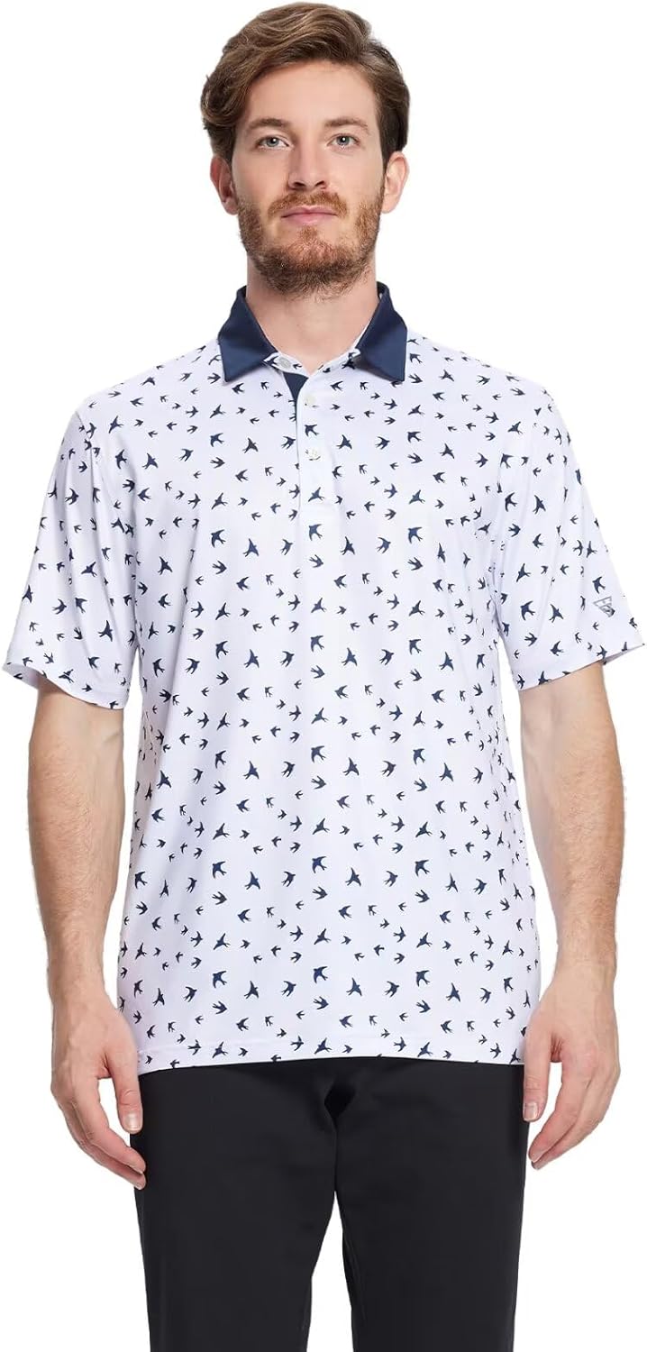 Golf Shirts for Men Dry Fit Short Sleeve Print Performance Moisture Wicking Polo Shirt