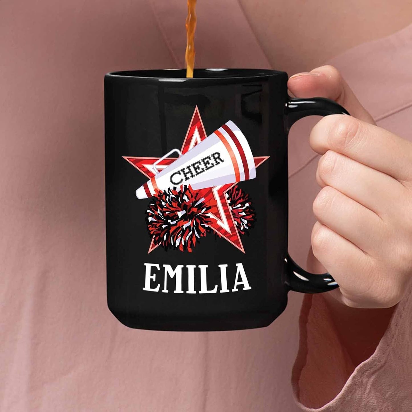 Personalized Choose Name Cheer Coffee Mugs Cups Gifts For Men Women Cheer Lover, Customized Cheerleading Coffee Cup 11 Oz 15 Oz, Cheerleader Cheerleading Black Ceramic Mug Gift, Cheer Cheerleader Mug