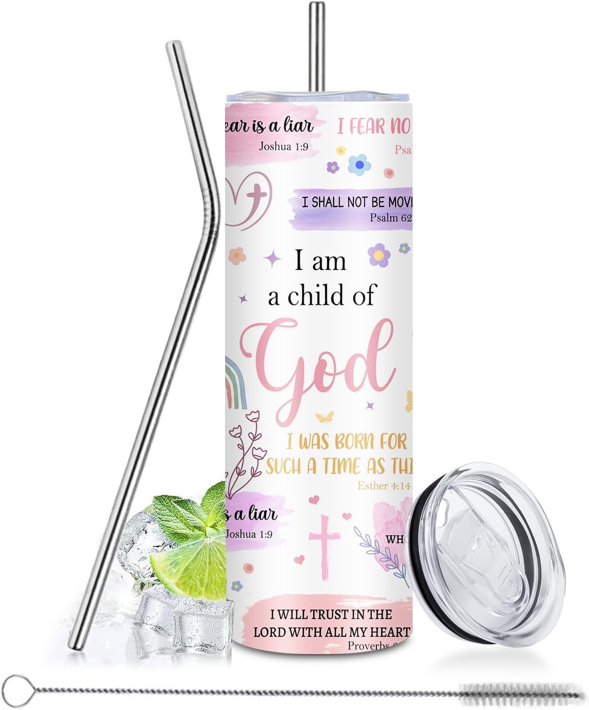 Christian Gifts for Women Tumbler 20oz I Am a Child of God Cup Tumbler, Inspirational Religious Birthday Catholic Spiritual Baptism Confirmation Gifts, Christian Coffee Mugs, Bible Gift for Women