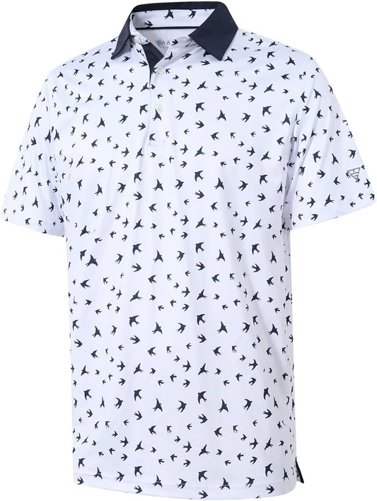 Golf Shirts for Men Dry Fit Short Sleeve Print Performance Moisture Wicking Polo Shirt