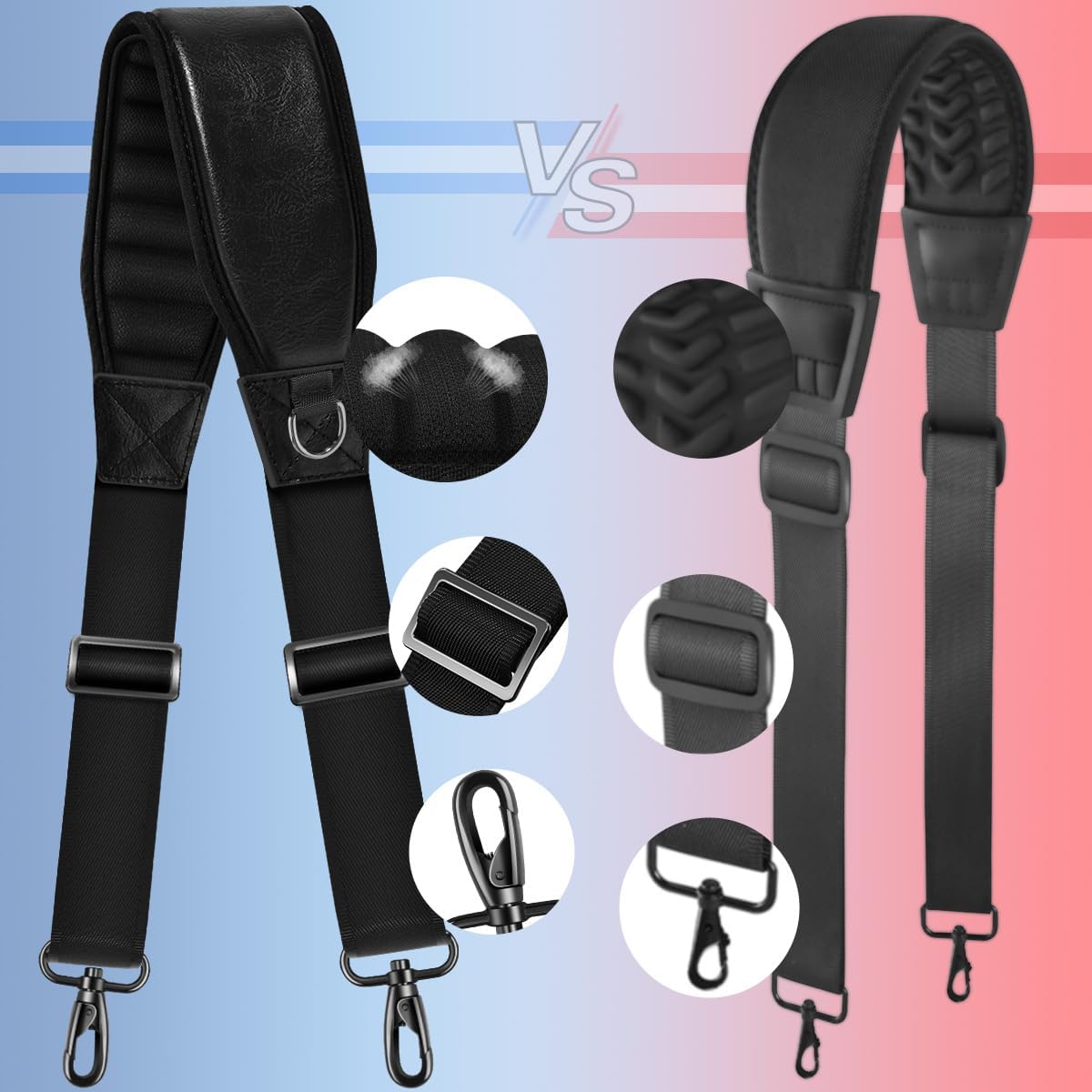 ZINZ 3D Air Cushion 58 inch Strap for Bags with Fixed Ultra-Thick Padded Breathable, Universal Strap with Double Adjustable Buckles and Swivel Hooks for D-ring Bags,Black