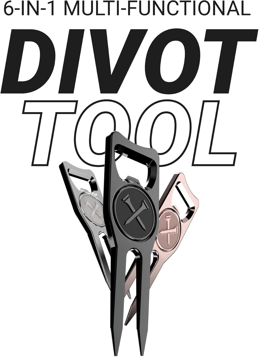 Blue Tees Golf 6-in-1 Premium Divot Tool & Ball Marker - Bottle Opener - Club Tee - Groove Cleaner - Putting Alignment - Designed to Be the Ultimate Tool for the Green - Black