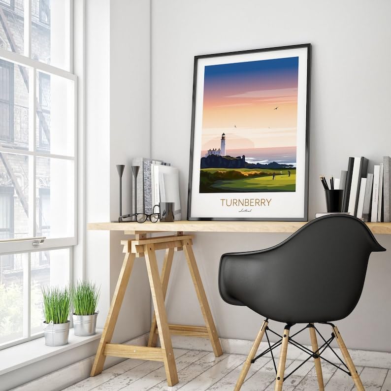 Turnberry Golf Print – Scotland; Turnberry Golf Poster; Scotland Golf Print; Lighthouse Golf Art; Vintage Golf Poster; Turnberry Wall Décor (Unframed) (20x30)