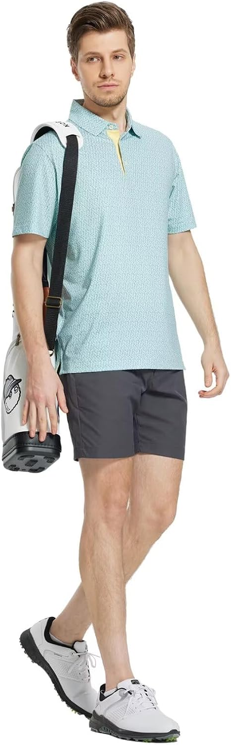 M MAELREG Mens Golf Shirt Short Sleeve Dry Fit Print Moisture Wicking Performance Patterns Collared Polo Shirt