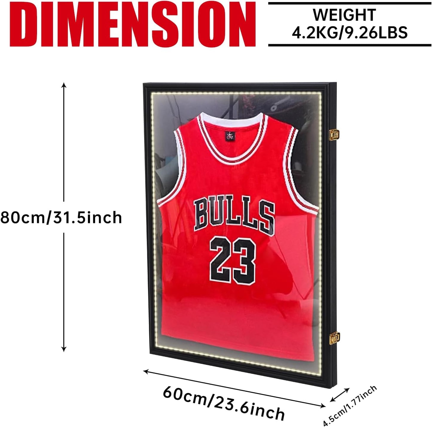 Nice C Jersey Frame Display Case with Lights, LED, UV Protection, Valet Pinboard, Acrylic, Basketball