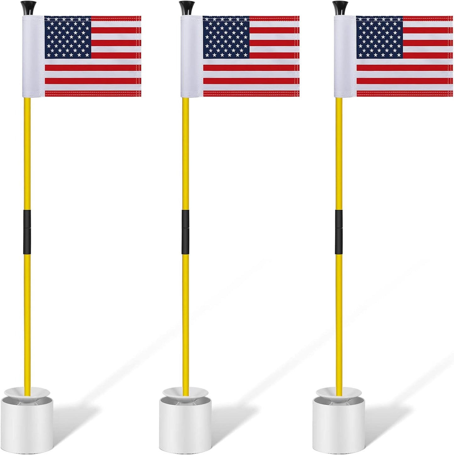 Meooeck 3 Pack Golf Flagstick 3ft Putting Green Pin Flag and Hole Cup Set for Yard Portable 2 Section Fiberglass Mini Golf Set for Driving Range Backyard, Double-side American Flag