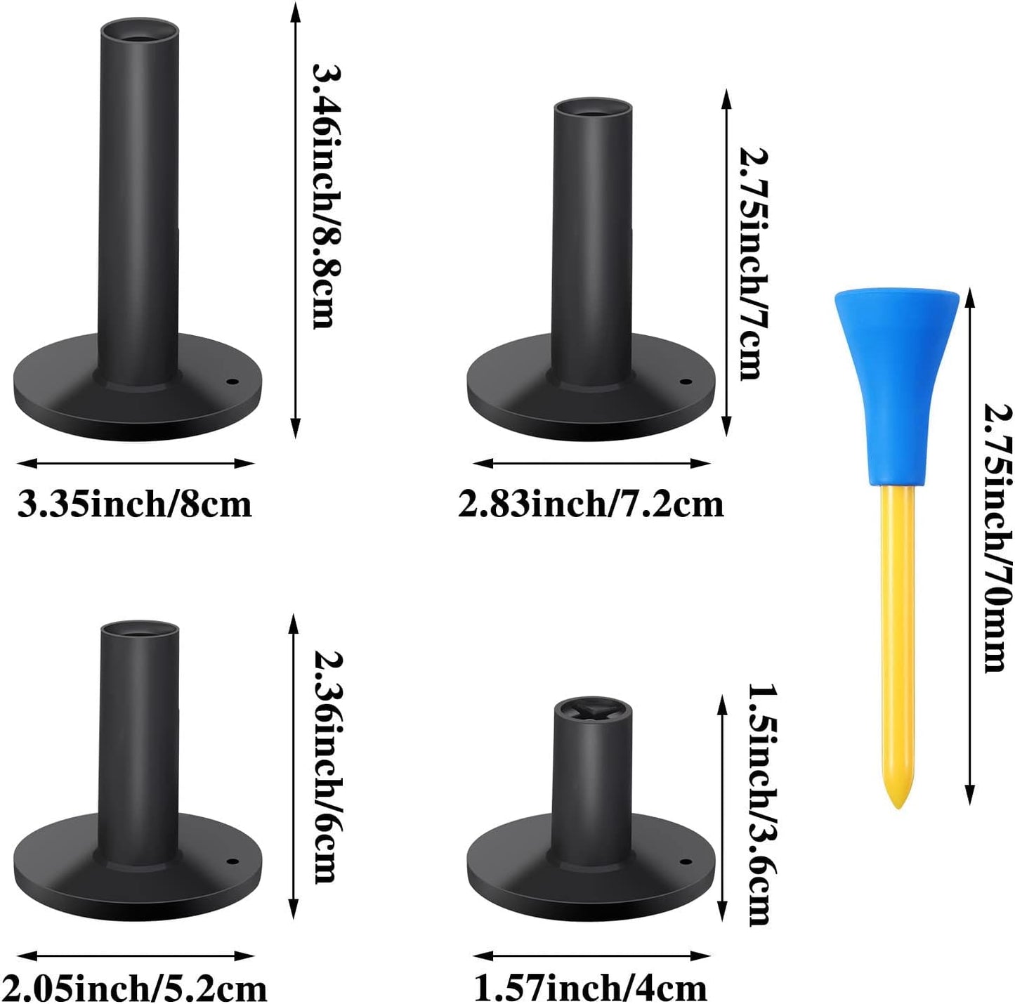 12 Pieces Golf Range Tees Set Rubber Golf Tees for Mats Driving Range 6 Pieces for Practice Mat Mixed Size
