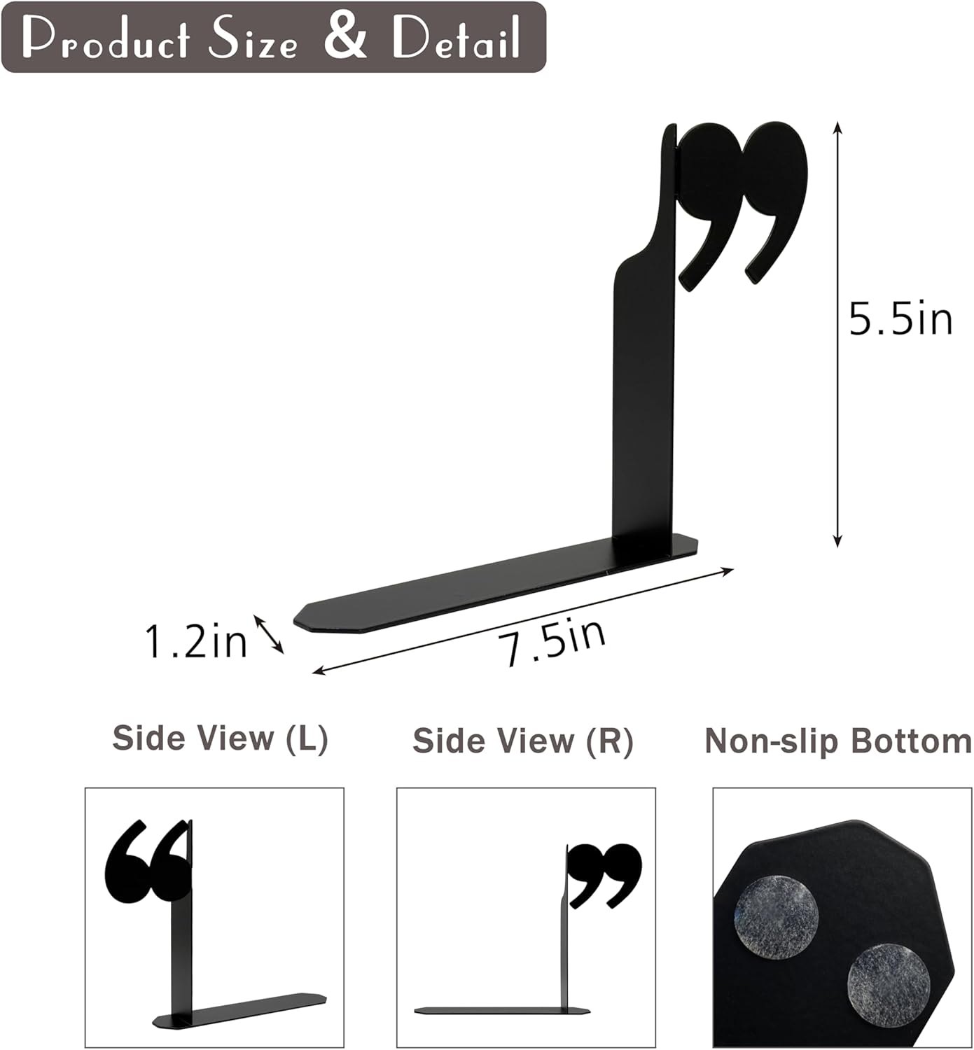 Cute Quotation Mark Metal Bookends – Novelty Decorative Shelf Organizers for Books | Unique Teacher Gifts & Librarian Gifts, Bookish Decor for Shelves, Desks, Kids’ Rooms