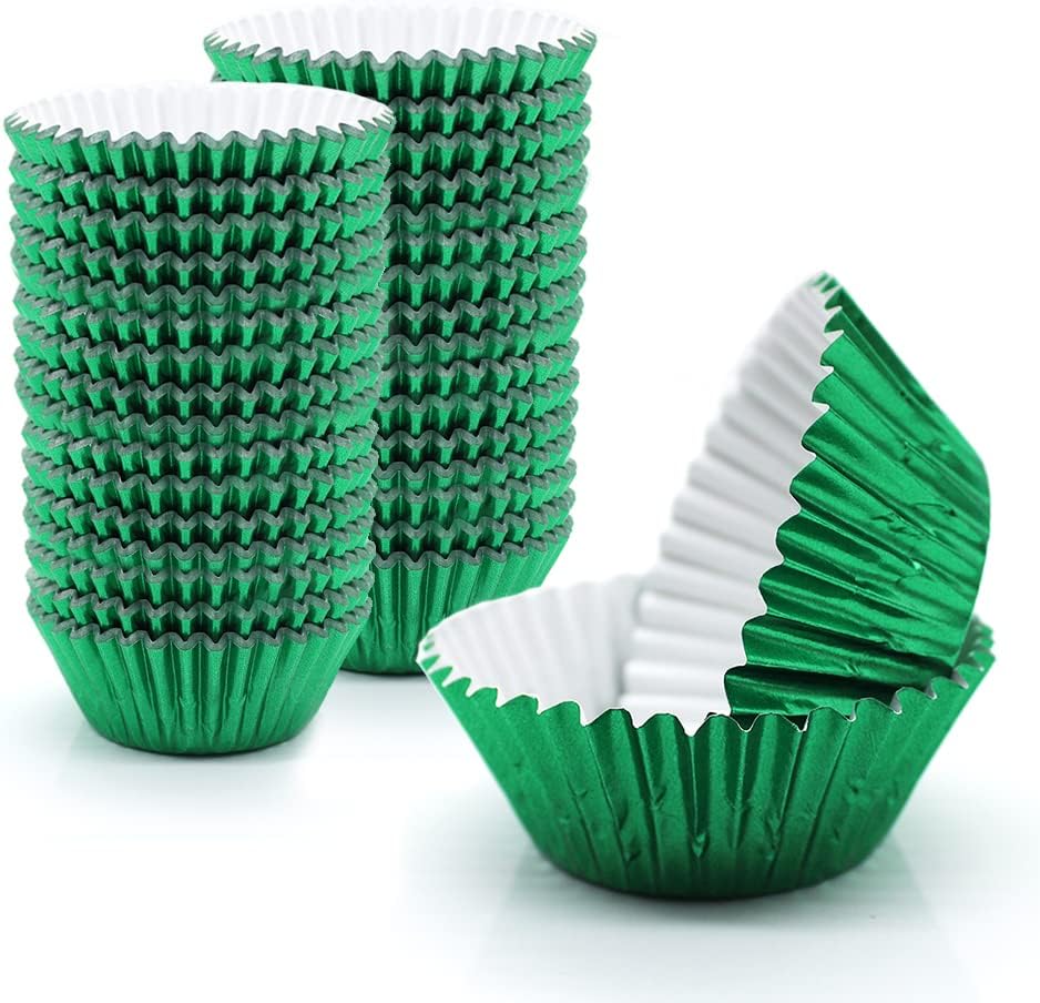 Green Cupcake Liners for Baking,GOLF 500 Pack Standard Size Red Foil Cupcake Liners Wrappers Metallic Baking Cups,Muffin Paper Cases