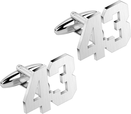 AMITER Mens Cufflinks with Number, Classic Silver Personalized Cuff Links for Men, Sport’s Day Casual or Formal Shirts