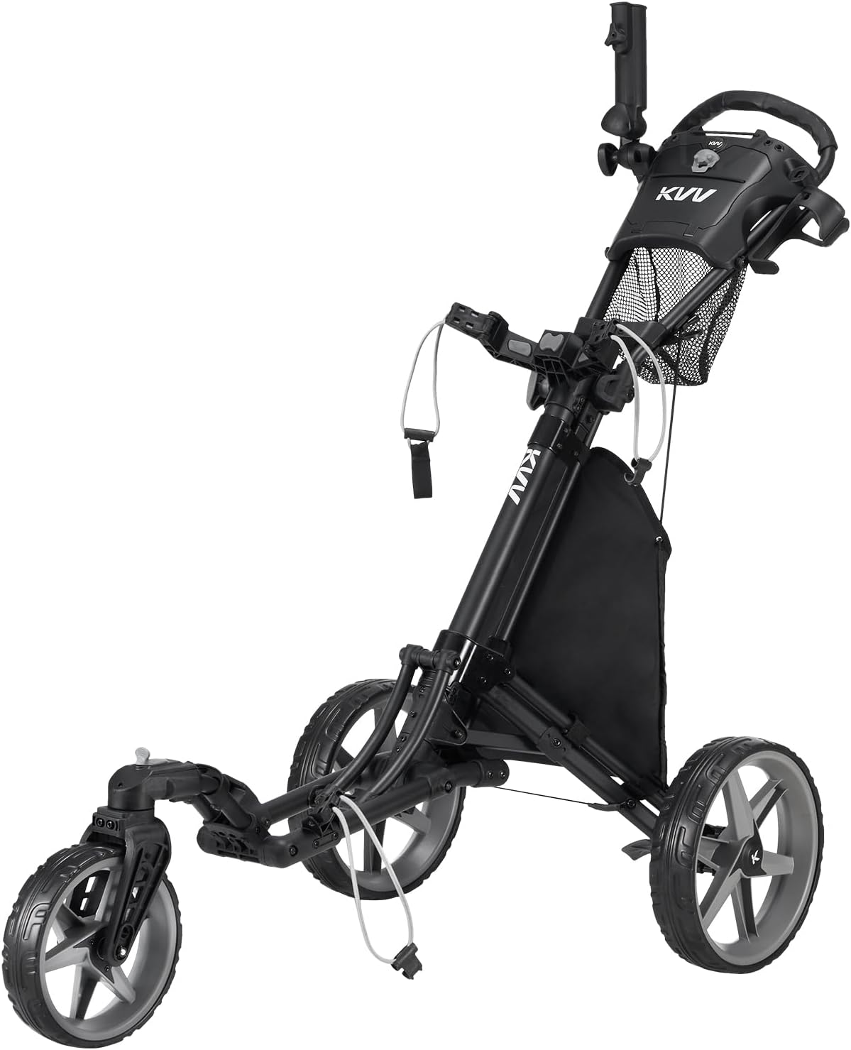 KVV 3 Wheel 360 Rotating Front Wheel Golf Push Cart Open and Close in ONE Second-Free Umbrella Holder Included