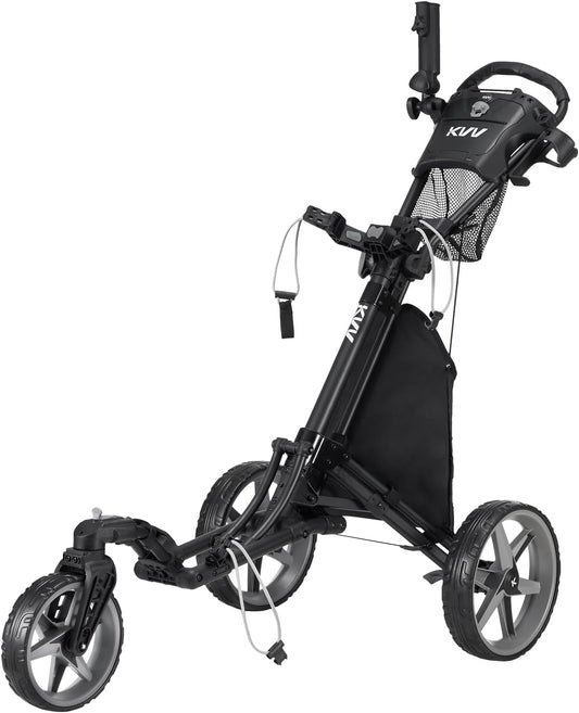 KVV 3 Wheel 360 Rotating Front Wheel Golf Push Cart Open and Close in ONE Second-Free Umbrella Holder Included