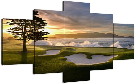 Pebble Beach Golf Course Wall Art for Living Room Bedroom Bathroom Office Wall Decorations Golf Course Pictures Canvas Prints Modern Framed Artwork Ready to Hang(50''W x 24''H)