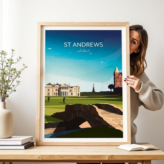 Nationcog Golf Print of St Andrews 18th Hole - Scotland, St Andrews Golf Poster, Vintage Golf Travel Poster, Scotland Golf Course Art, Golf Course Wall Art, St Andrews Print (Unframed) (12x18)