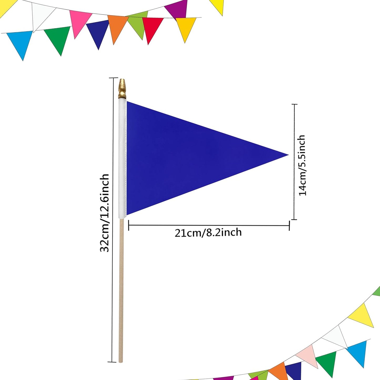 20 Pack Solid Color Blue Blank Pennant Flags on Wood Stick Small Mini Plain DIY Graffiti Flags,Decorations for Parades,Grand Opening,Kids Birthday,Sports Clubs,5x8 Inch