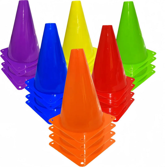 24 Pcs 7 Inch Plastic Traffic Cones, Basketball Football Drills, Skating, Sport Training Agility Markers, Indoor Outdoor Games, Multicolor