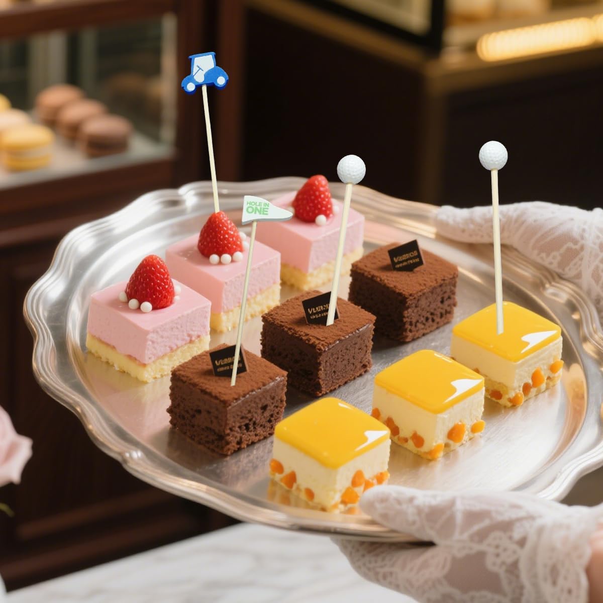 100 Pieces Golf Toothpicks 4.72 Inch Skewers Masters Golf party Decorations Picks Fruit Picks Decorative Toothpicks for Cocktail Sports Party Supplies (golf tooth+cart+flag)