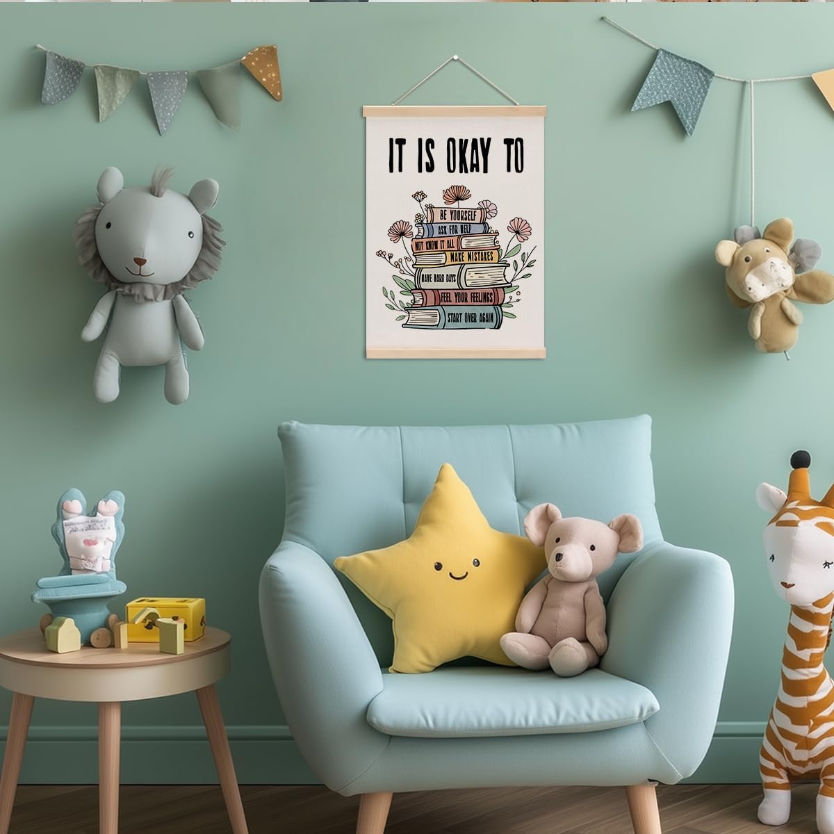 Inspirational Boho Poster Hanger, Positive Affirmations Wall Decor, Educational Posters Wall Art Wall Hanging Banner Classroom Counseling Therapy Office Nursery Apartment Bedroom Decor