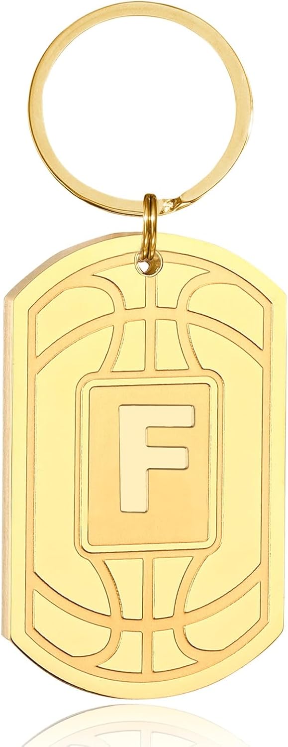 Initial Keychain Gifts for Men,Basketball Dog Tag Mens Keychains for Men Him Dad