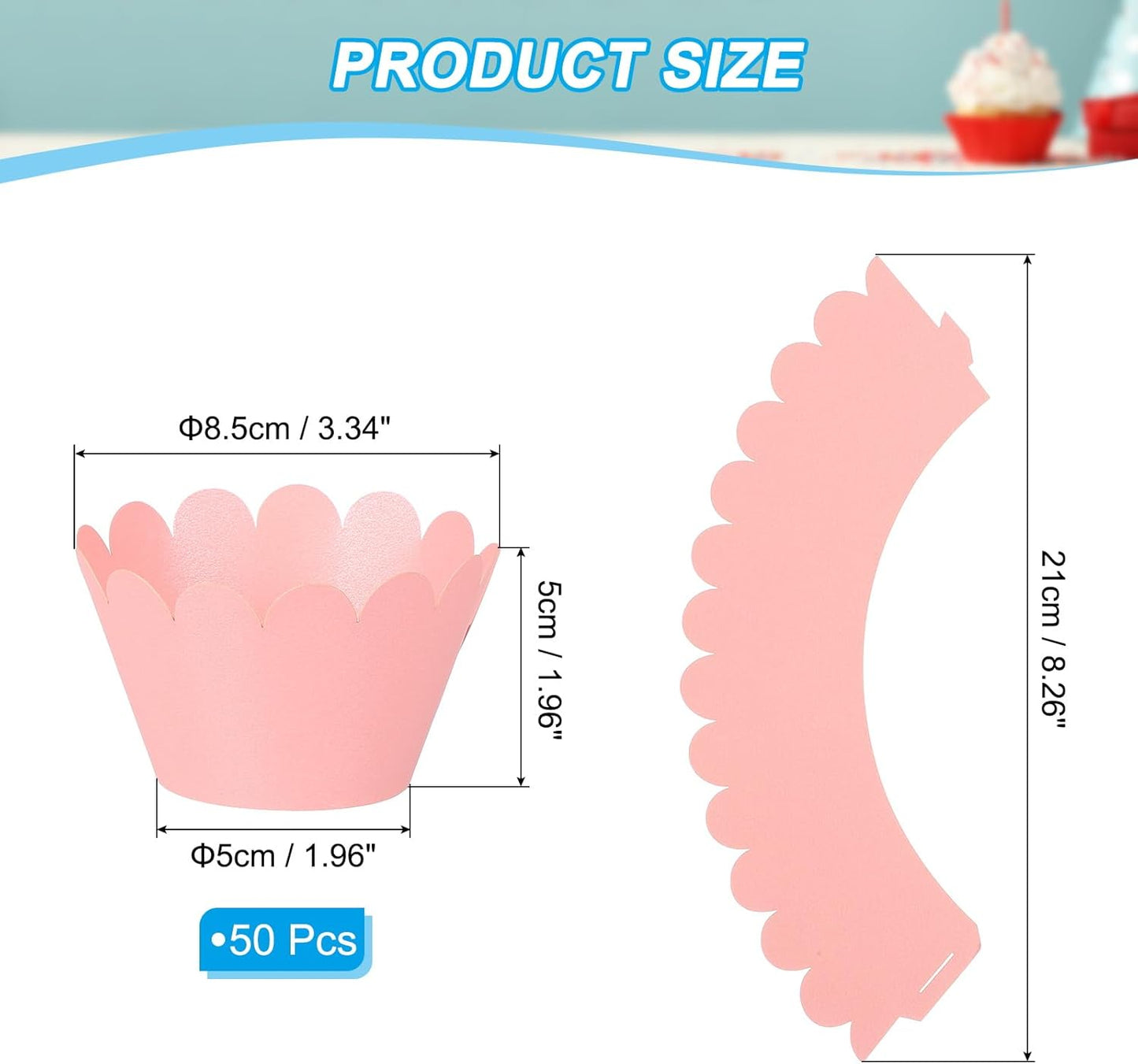 PATIKIL Cupcake Wrappers Paper, 50 Pack Baking Cups Standard Wave Decoration for Anniversary Birthday Weddings Parties, Pink