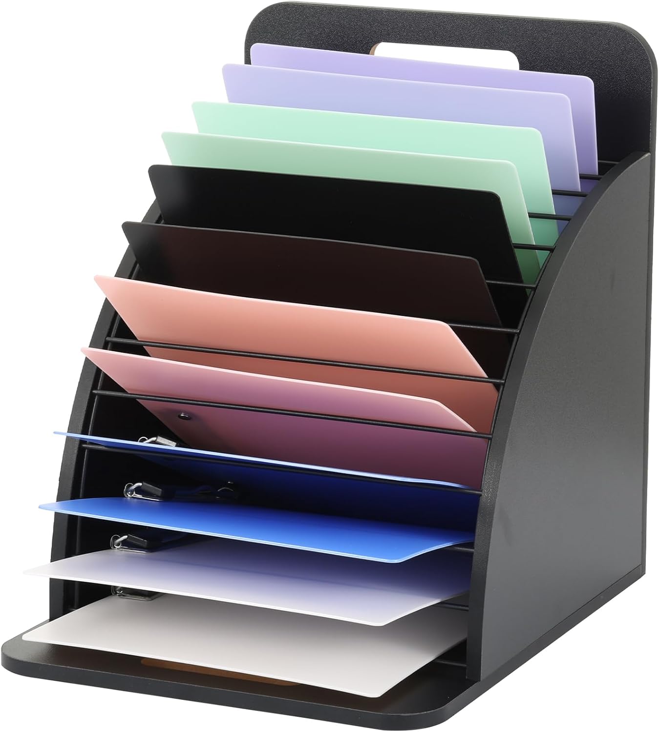 Clipboard Holder Wooden Storage Clipboard Holder Rack - with Raised Side Panel Black Clip board Organizer - for Classroom Office School Teacher Organizing (Clip Boards Not Included)