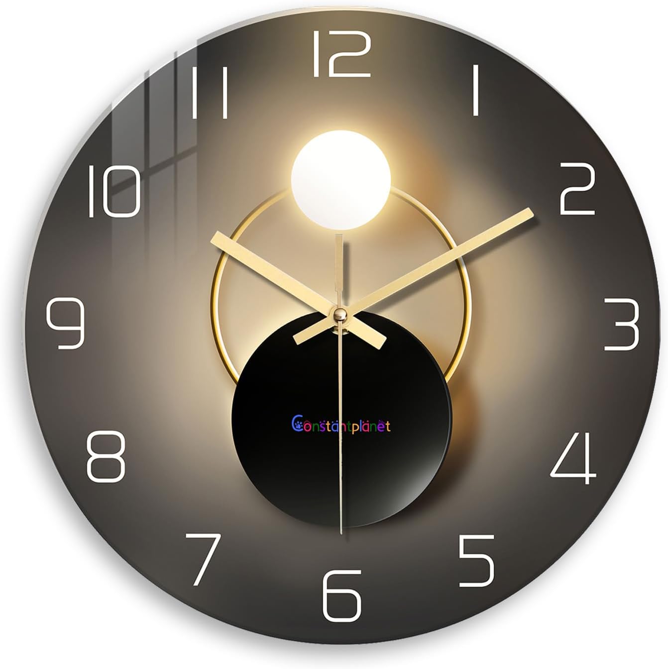 Black and Gold Wall Clock for Kitchen Glass Decorative Wall Clocks Battery Operated 12 Inch Round Silent Wall Clock Non Ticking