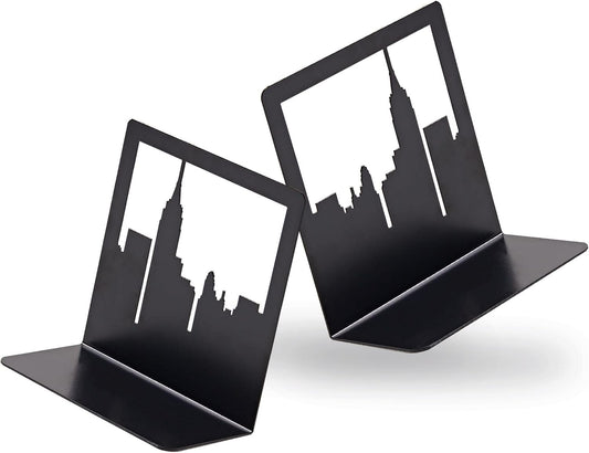 Geomod Decorative New York City NYC Skyline Metal Bookends (Black, 1 Pair) Book Ends for Tables, Desks, Shelves | Bookends to Hold Tall, Hardback Books…