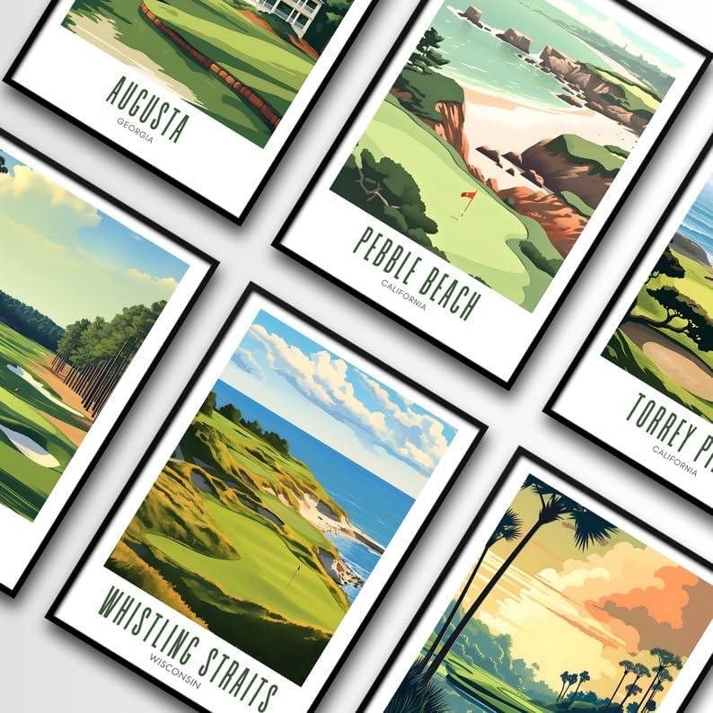 Nationcog Whistling Straits Golf Wall Art Poster, Wisconsin Lakefront Course Print for Home or Office, Vintage Coastal Decor, Golf Gift for Dad, Husband, or Sports Lovers (Unframed) (12x18)