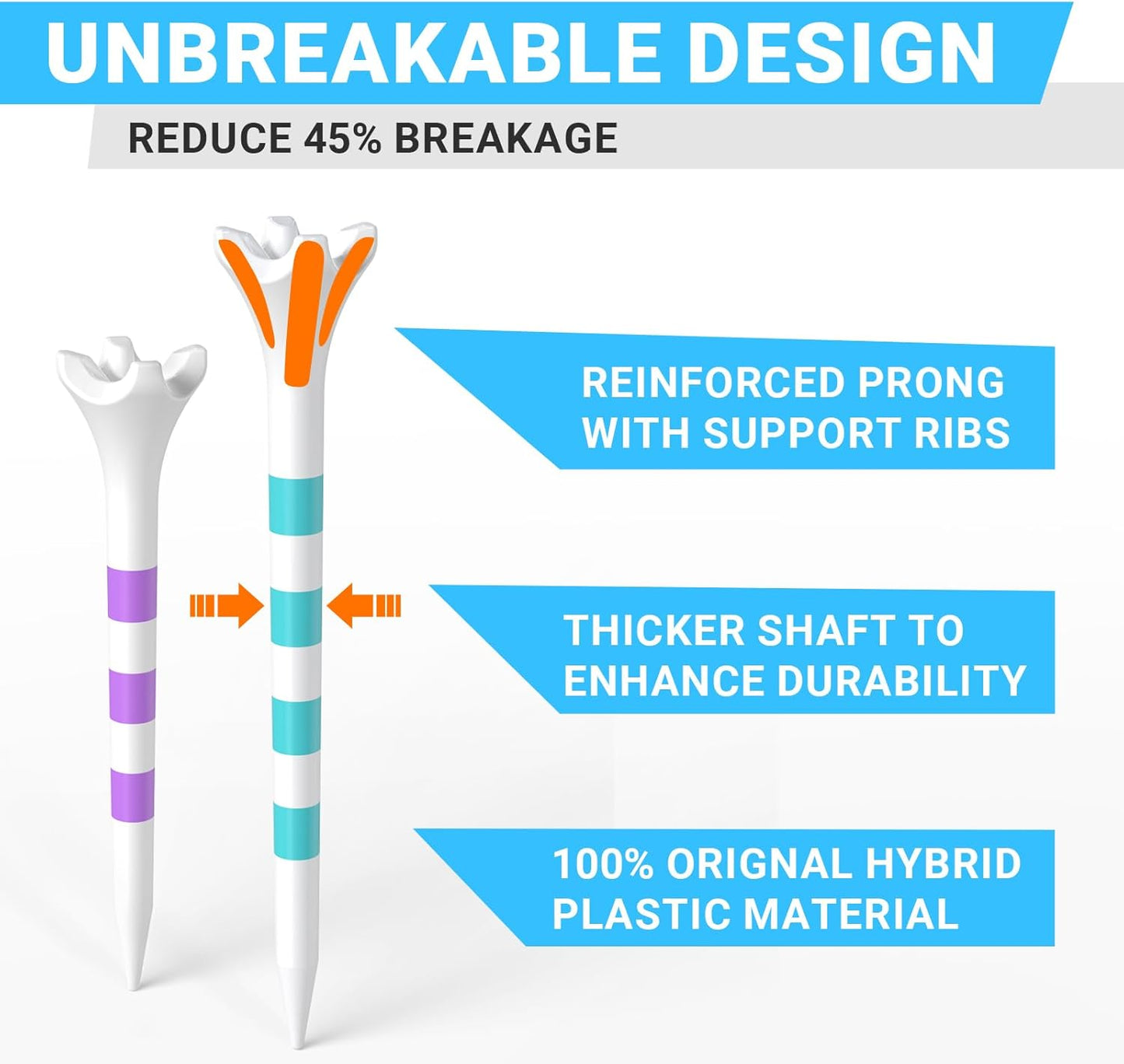 Professional Plastic Golf Tees 100 Pack (3-1/4" or 2-3/4"), Enhanced Durability & Stability, Engineered to Minimize Friction and Side Spin